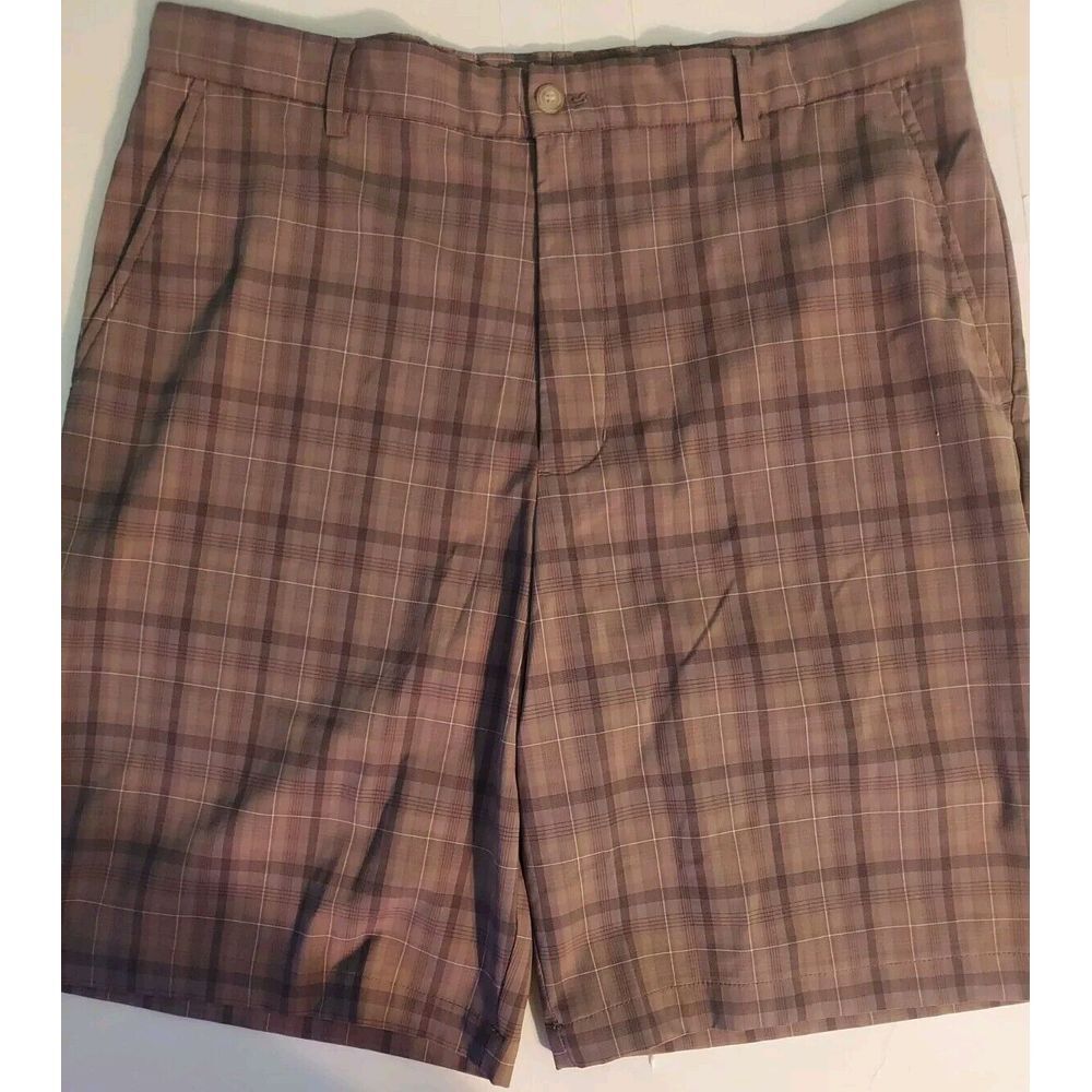 Slazenger Golf Shorts~Mens‎ 36~Dark Brown~Plaid~Flat Front~4 Pockets~EXC!